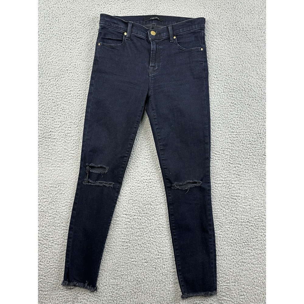 J Brand Women Cropped Skinny Blue Mercy Denim Jeans 26 Indigo Raw Hem Distressed